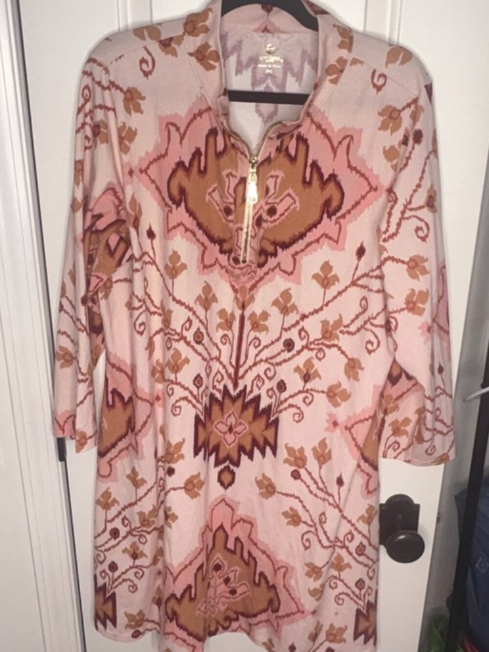 Women's Spartina 449 Collared Zip Aztec Print Knit Cotton Spandex Dress XXL